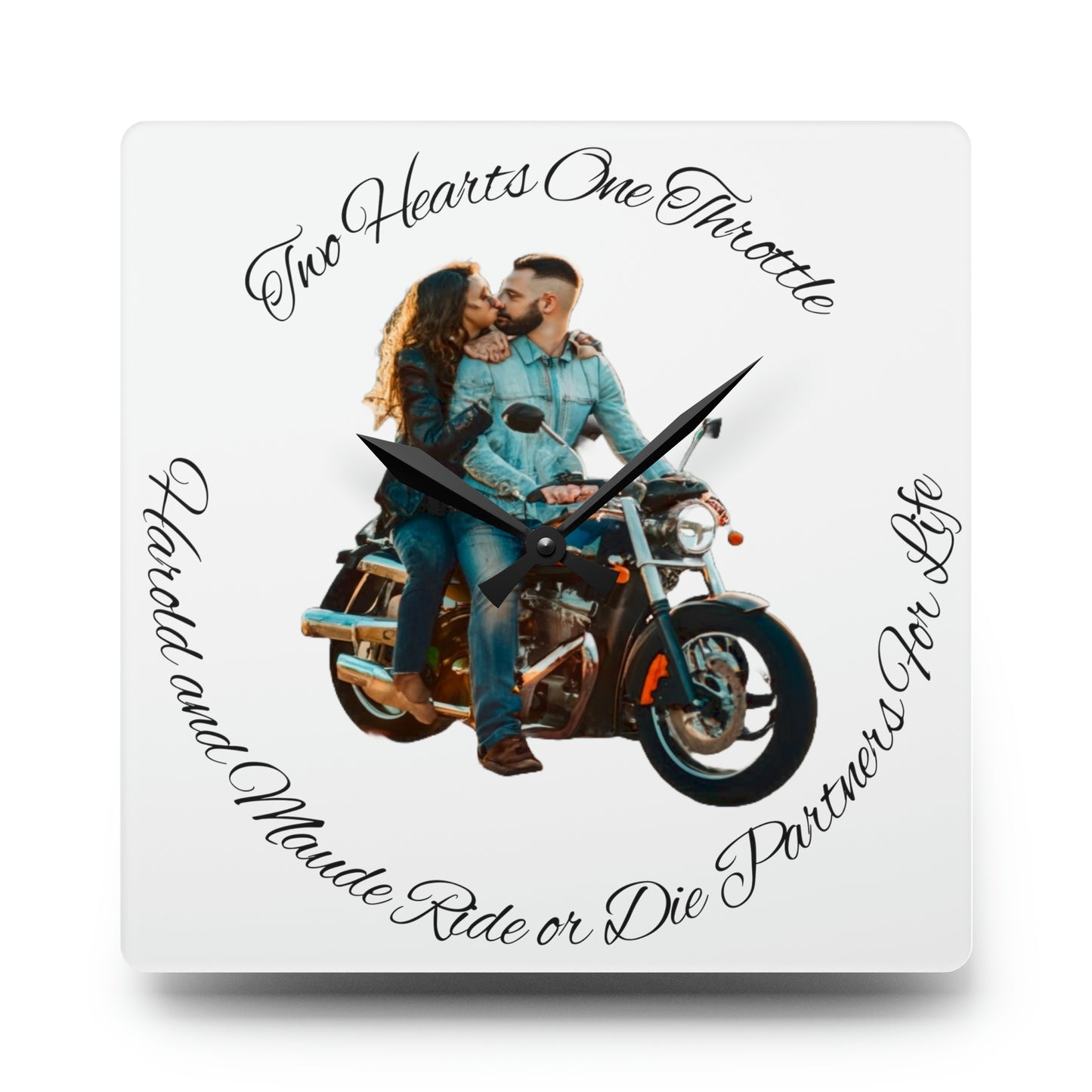 Personalized Acrylic Wall Clock Personalize With Names And Motorcycle Picture Two Hearts One Throttle Motorcycle Passion Biker Gift