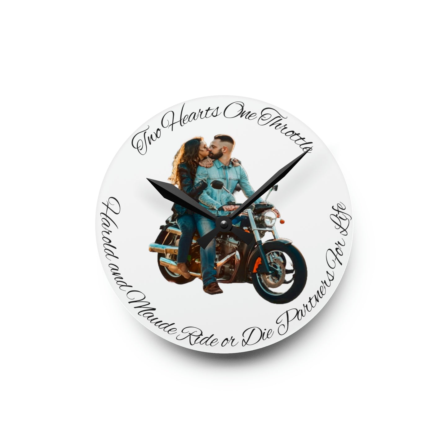 Personalized Acrylic Wall Clock Personalize With Names And Motorcycle Picture Two Hearts One Throttle Motorcycle Passion Biker Gift