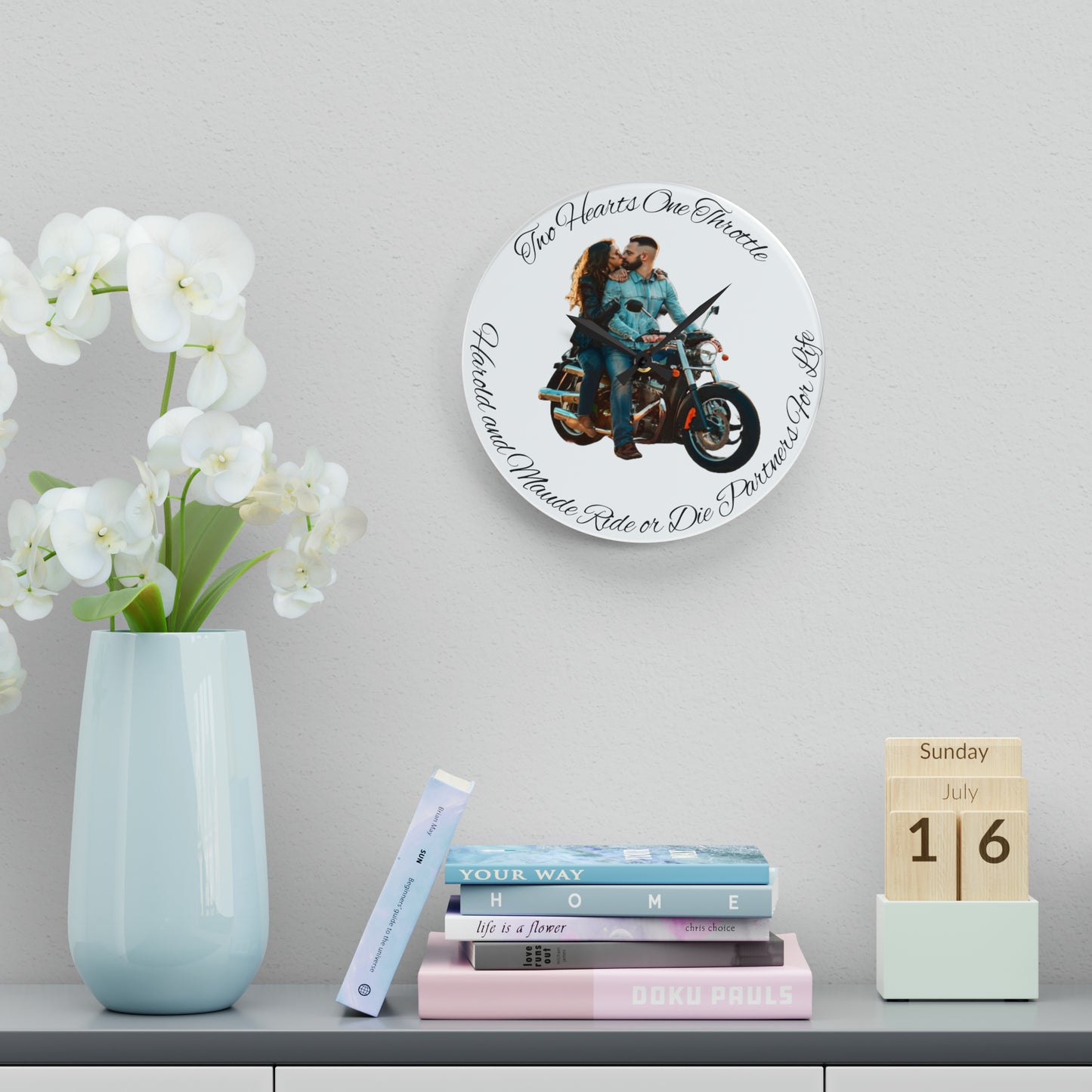 Personalized Acrylic Wall Clock Personalize With Names And Motorcycle Picture Two Hearts One Throttle Motorcycle Passion Biker Gift