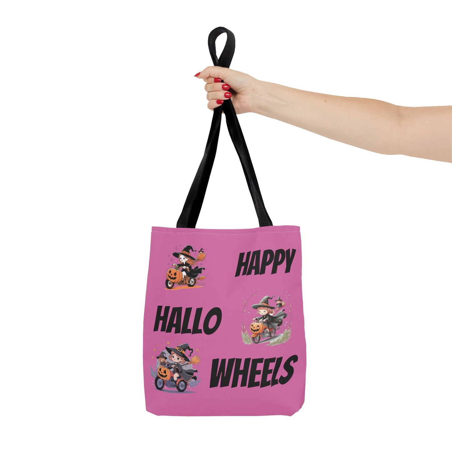 Happy Hallo Wheels Trick or Treat Tote: Spooky, Stylish, and Sustainable with Halloween Biker Girls Design – Perfect for Festive Fun and Daily Use!