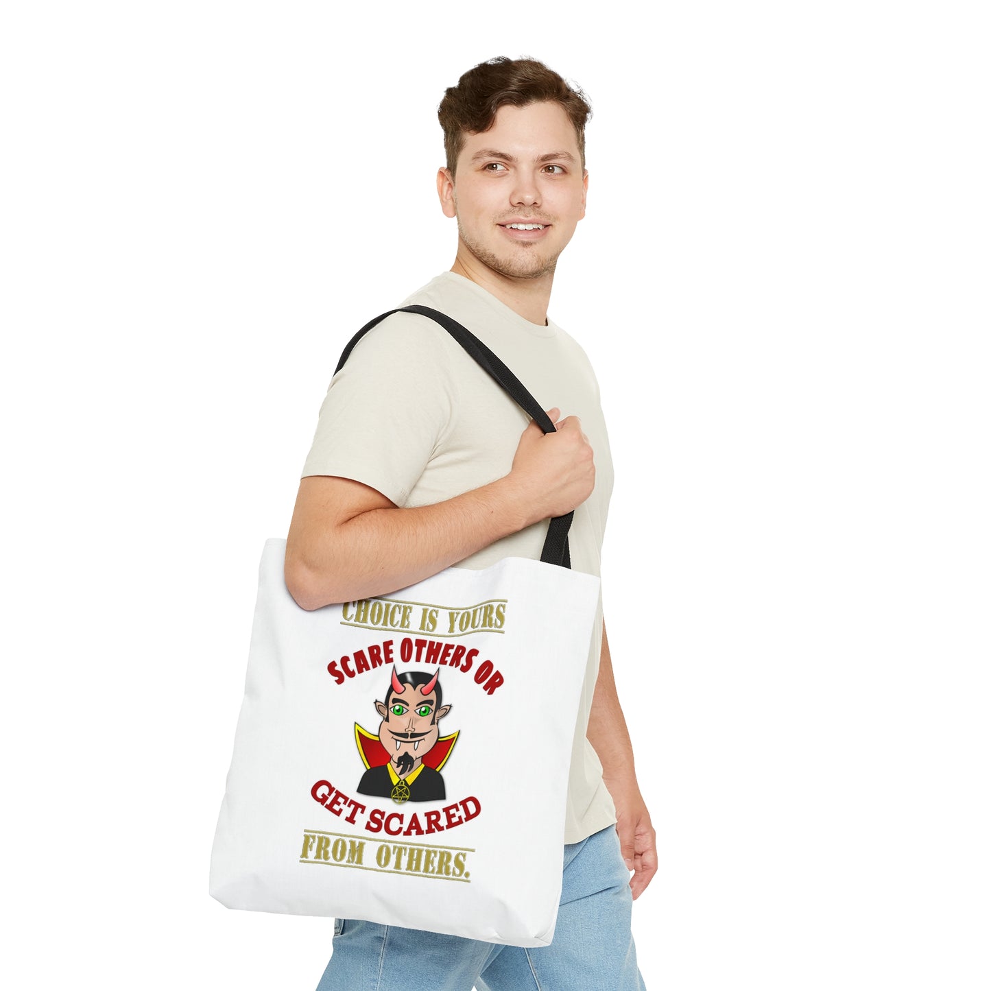 Halloween Large AOP Tote Bag - Choice is yours, scare others or get scared from others. - Harvest Bag - Trick or Treat - Personalized Bag