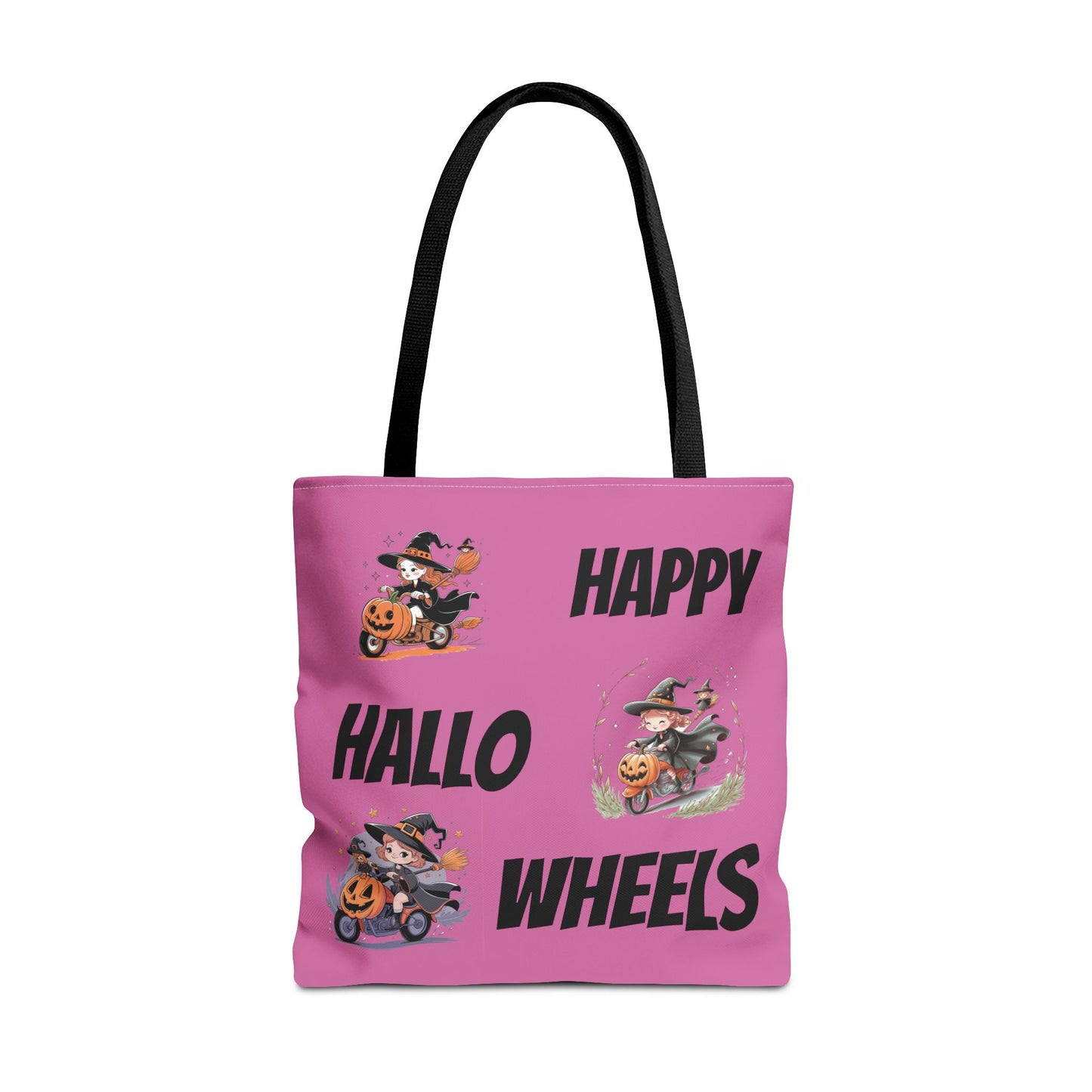 Happy Hallo Wheels Trick or Treat Tote: Spooky, Stylish, and Sustainable with Halloween Biker Girls Design – Perfect for Festive Fun and Daily Use!