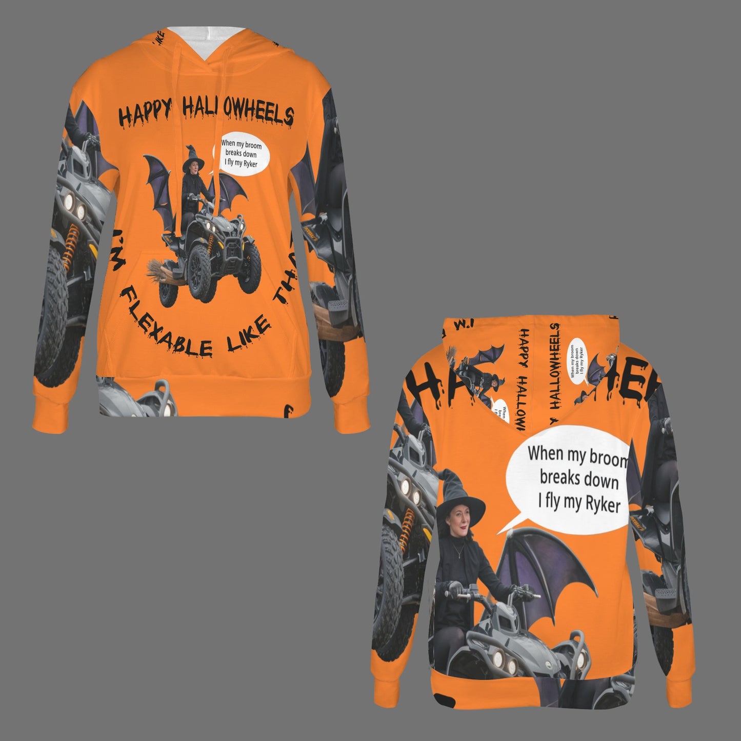 Witchy Rider Women's Halloween Hoodie: 'When My Broom Breaks Down, I Fly My Ryker