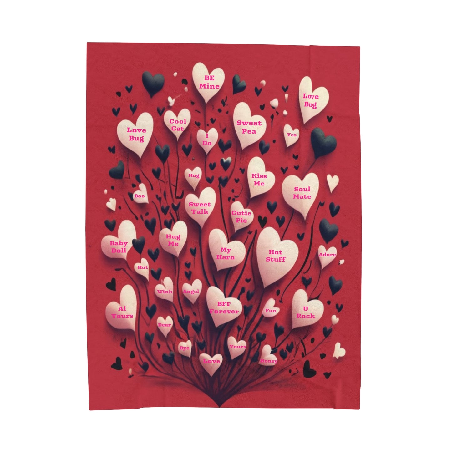 Conversational Hearts Fleece Valentines Velveteen Plush Blanket