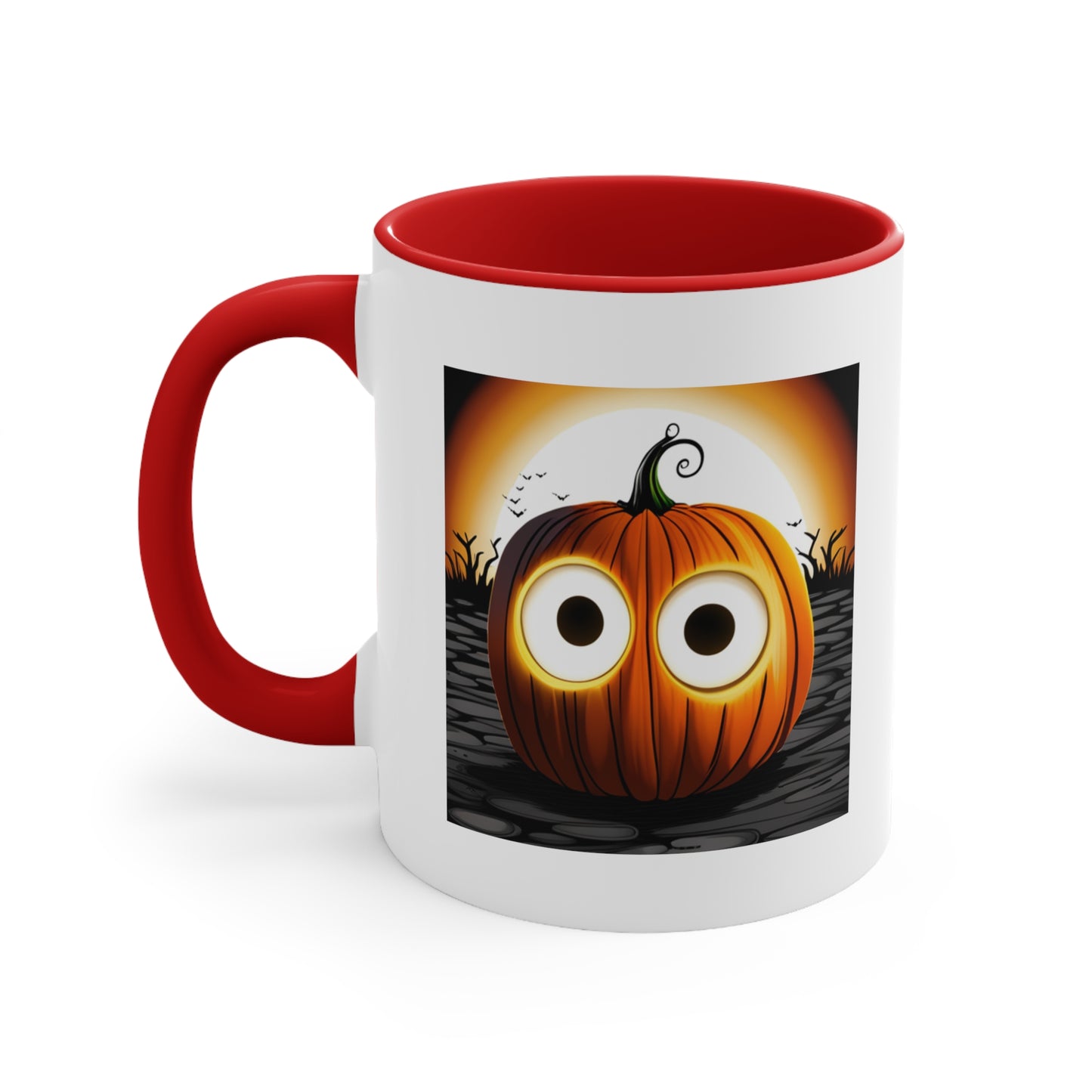 Halloween Coffee Mug - Pumpkin with Big Glowing Eyes. Spooky Cup, Coffee Lover, Gift Ideas, Halloween Decor