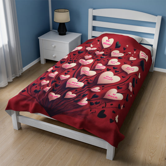 Conversational Hearts Fleece Valentines Velveteen Plush Blanket