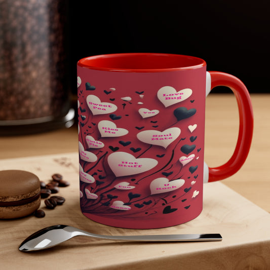 Conversational Hearts Accent Coffee Mug, Nostalgic Love Mug For Valentines Perfect for Any Occasion