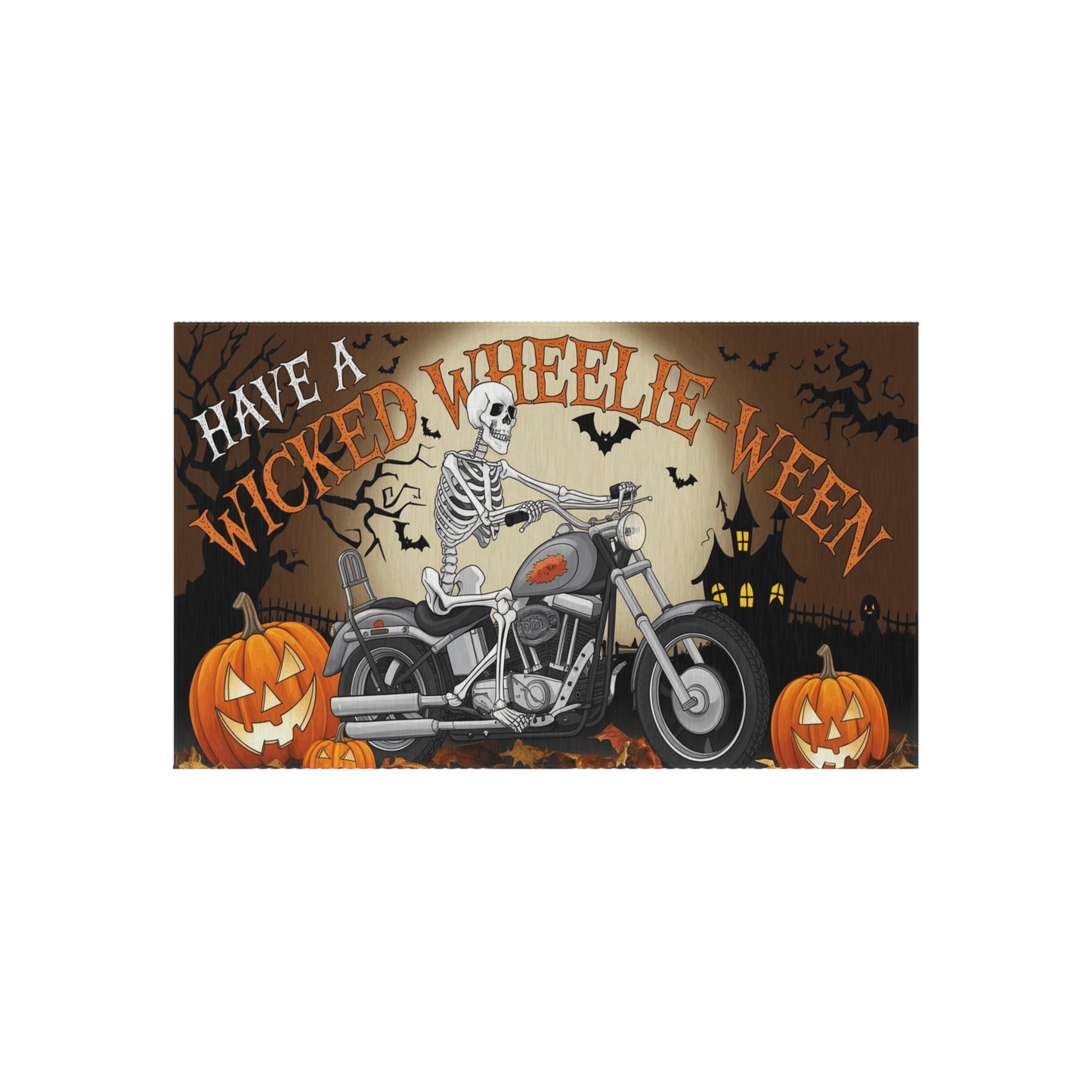 Wicked Wheelie-Ween Skeleton Biker" Outdoor Rug. Door Mat, or Larger Outdoor Venue