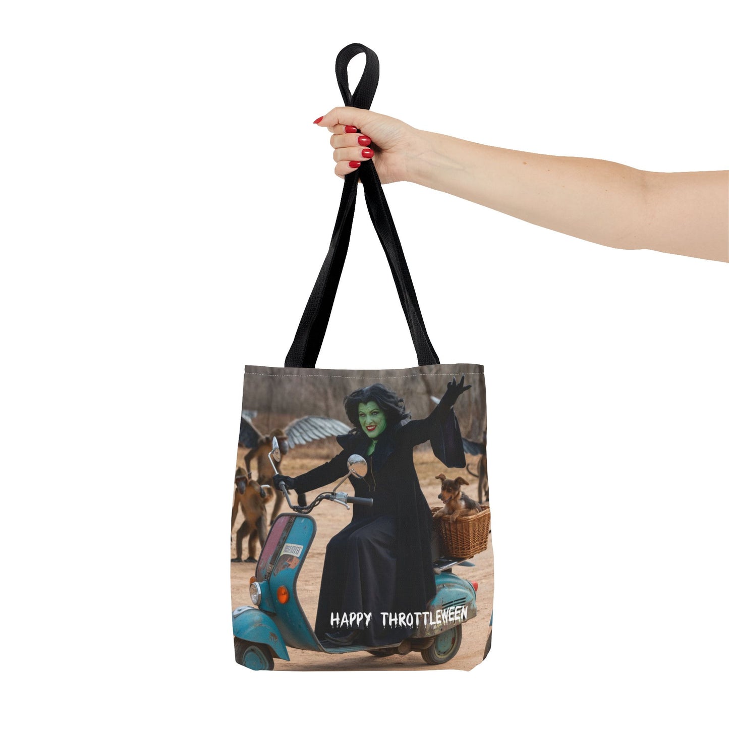 Spooky Halloween Tote/Treat Bag - Wicked Witch on Broken Scooter with Toto & Flying Monkeys | Perfect for Trick-or-Treating or Reusable Shopping!