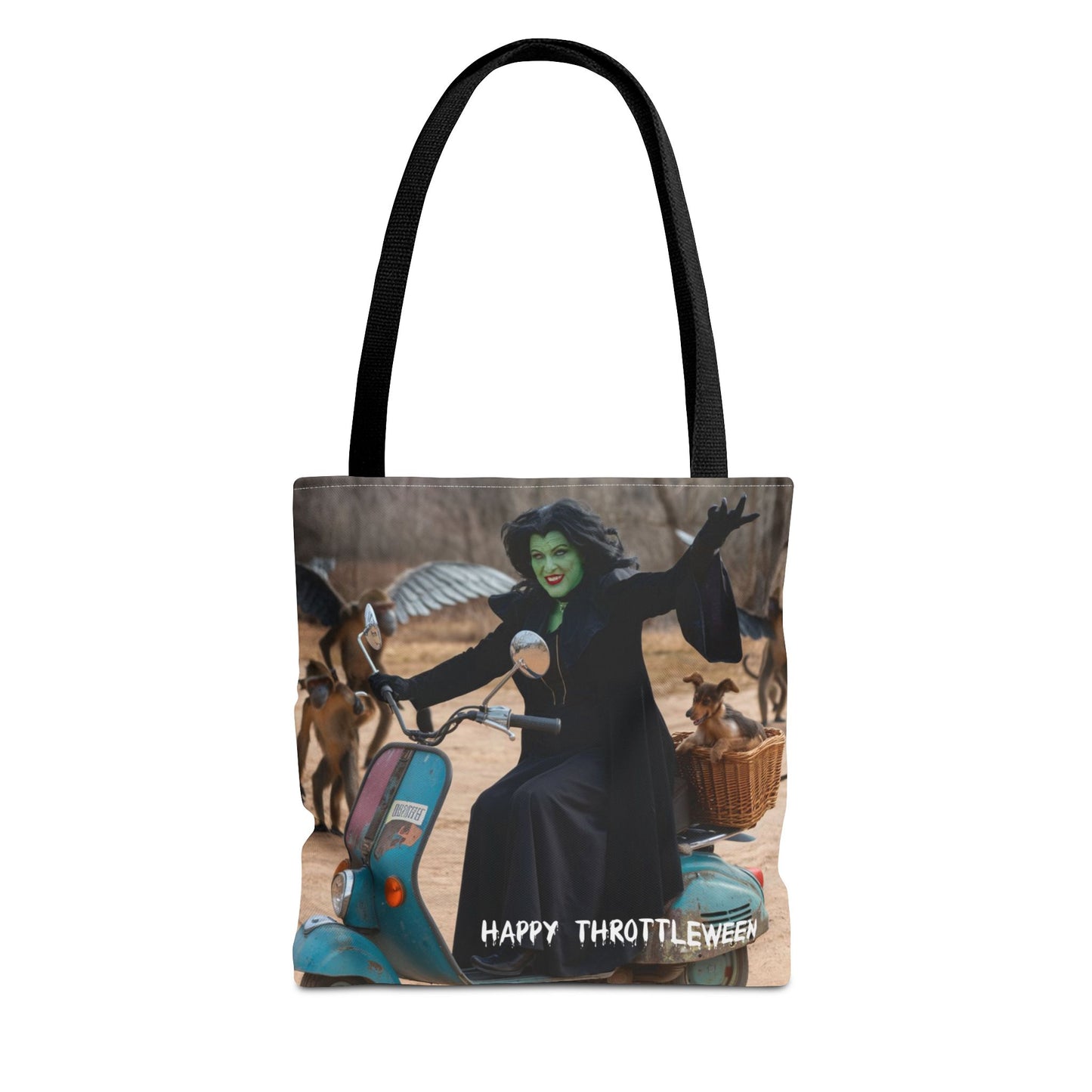 Spooky Halloween Tote/Treat Bag - Wicked Witch on Broken Scooter with Toto & Flying Monkeys | Perfect for Trick-or-Treating or Reusable Shopping!