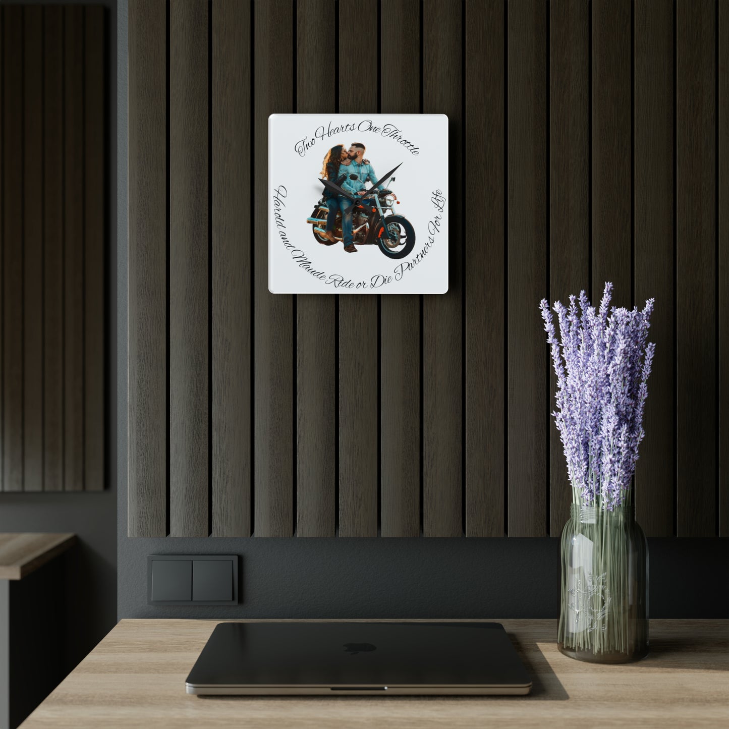 Personalized Acrylic Wall Clock Personalize With Names And Motorcycle Picture Two Hearts One Throttle Motorcycle Passion Biker Gift