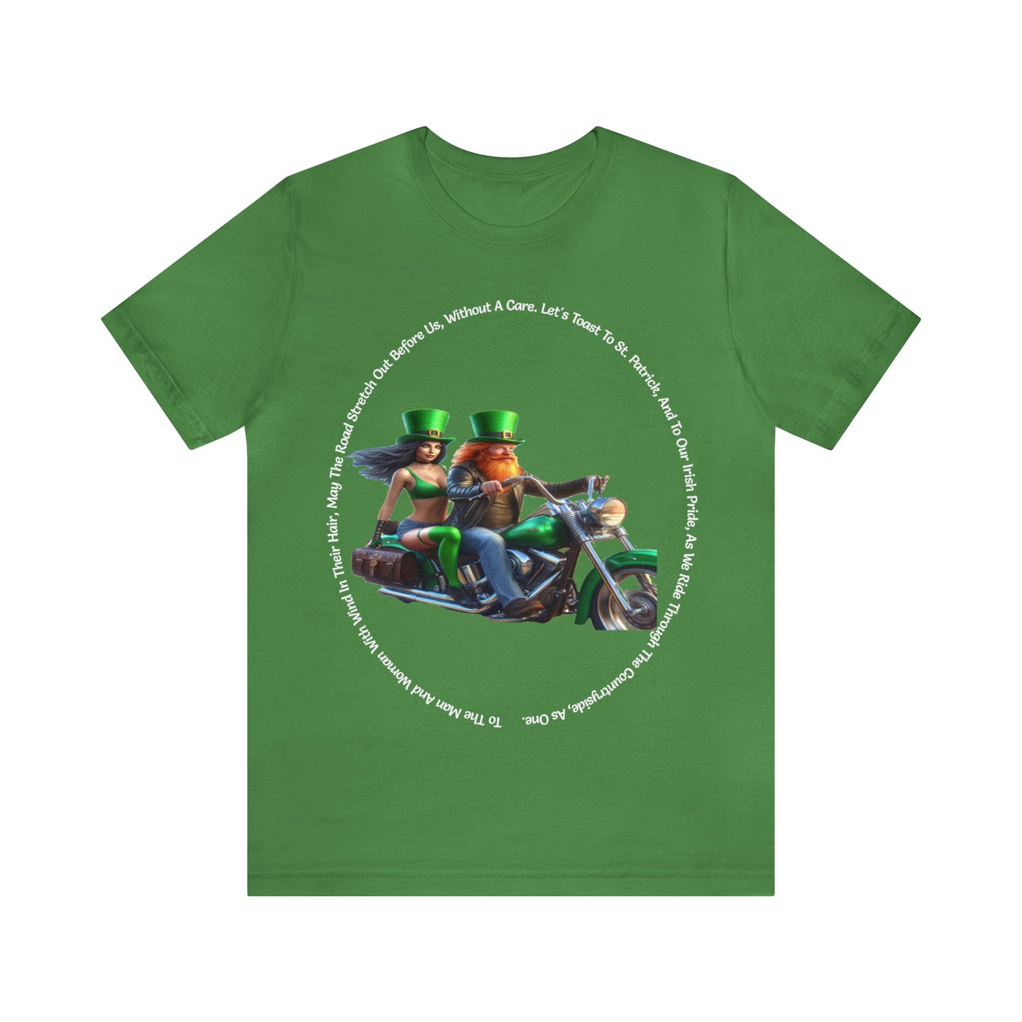 St Patrick's Day 2024 Biker Couple T- Shirt On a Harley With Irish Biker Toast Surrounding Bike Party Shirt Bar Shirt Lucky Shirt Irish Luck