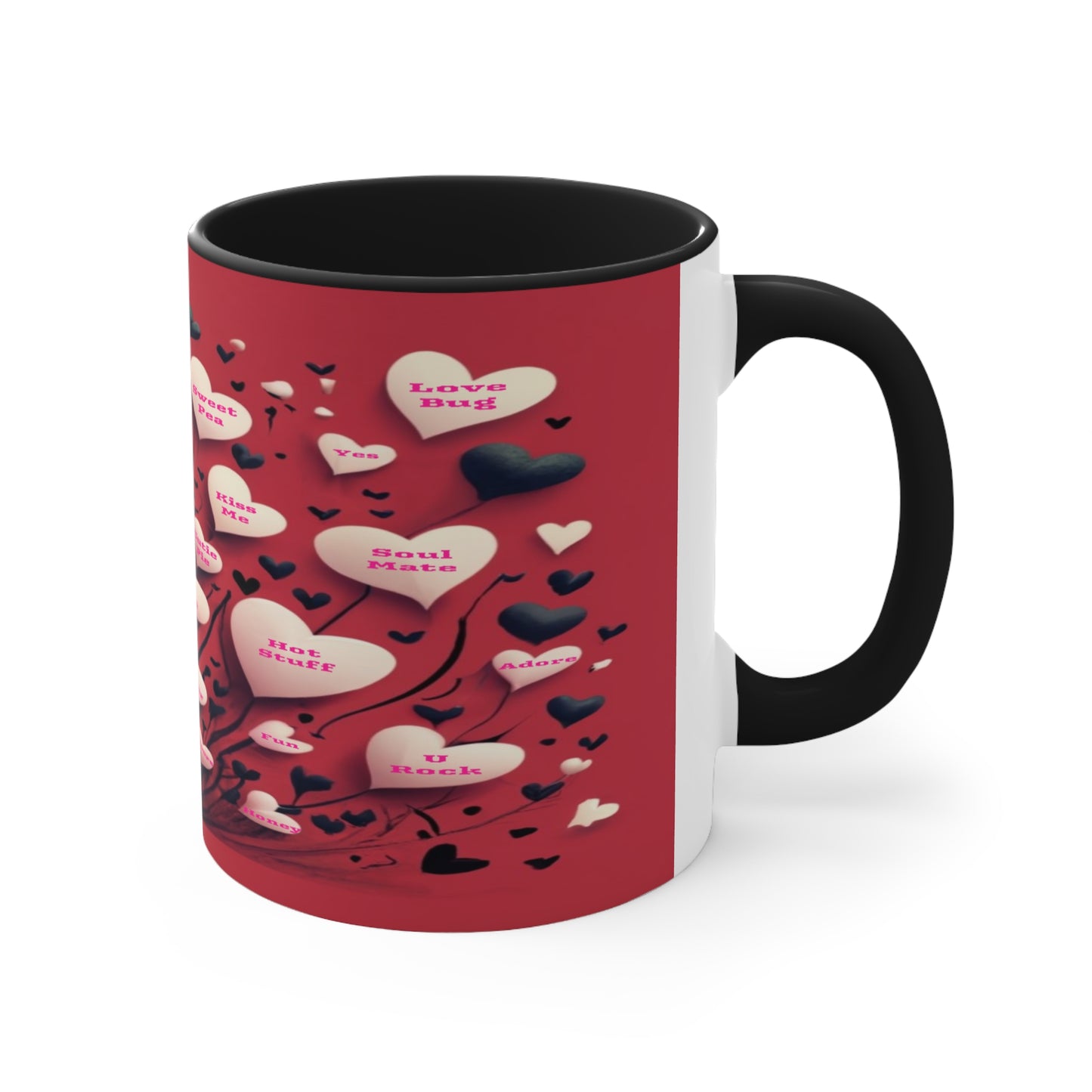 Conversational Hearts Accent Coffee Mug, Nostalgic Love Mug For Valentines Perfect for Any Occasion