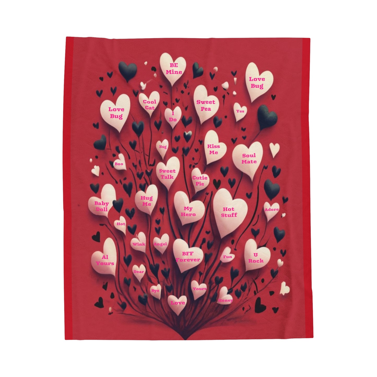 Conversational Hearts Fleece Valentines Velveteen Plush Blanket