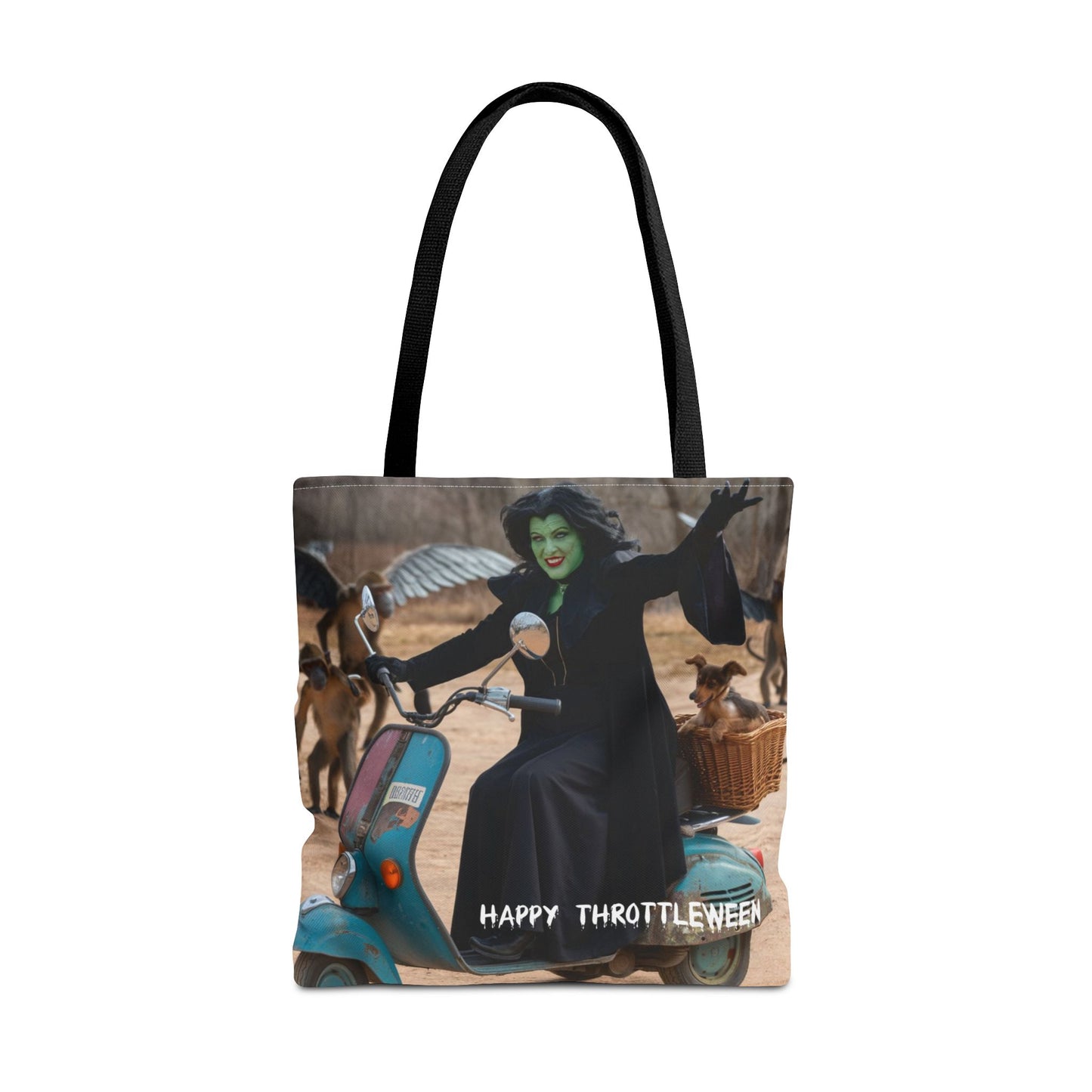 Spooky Halloween Tote/Treat Bag - Wicked Witch on Broken Scooter with Toto & Flying Monkeys | Perfect for Trick-or-Treating or Reusable Shopping!