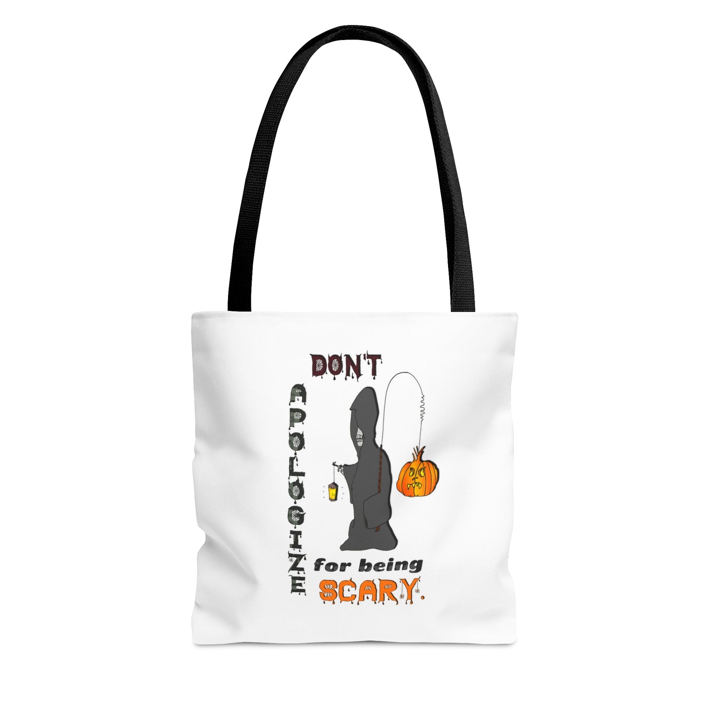 Halloween Large AOP Tote Bag - Don't Apologize For Being Scary. - Gift Bag - Trick or Treat - Candy Bag - Spirit Halloween