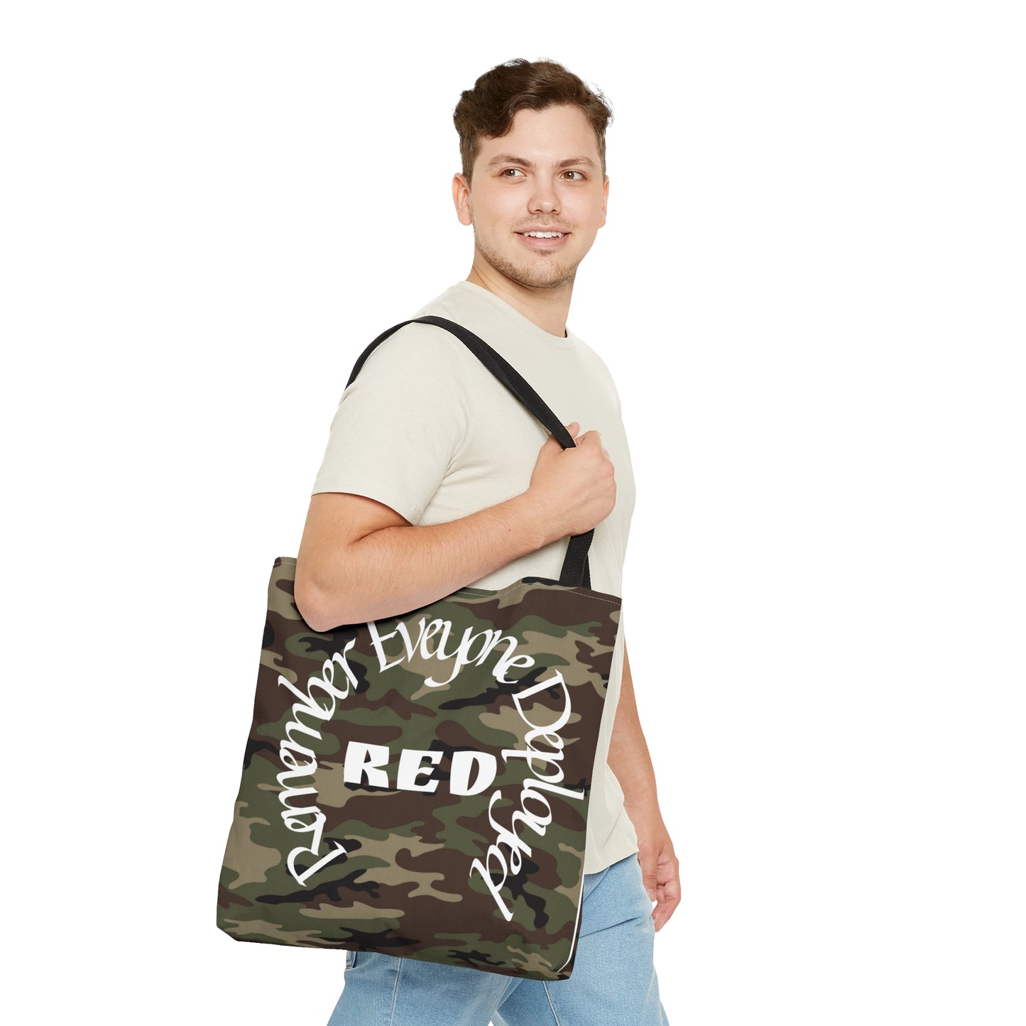 Remember Everyone Deployed Reusable Woodland Tote Bag US Army Deployment Navy Marines Coast Guard Eco Friendly