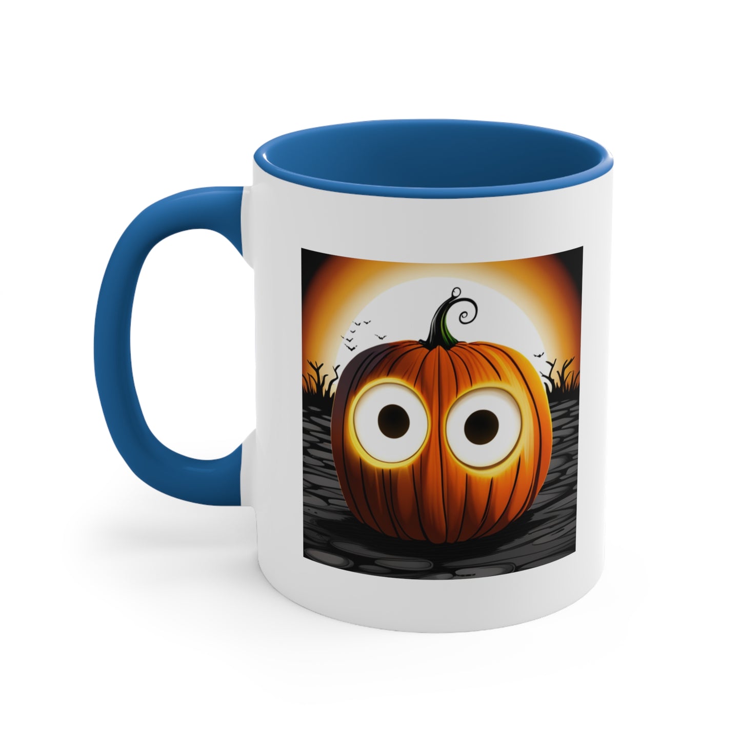 Halloween Coffee Mug - Pumpkin with Big Glowing Eyes. Spooky Cup, Coffee Lover, Gift Ideas, Halloween Decor