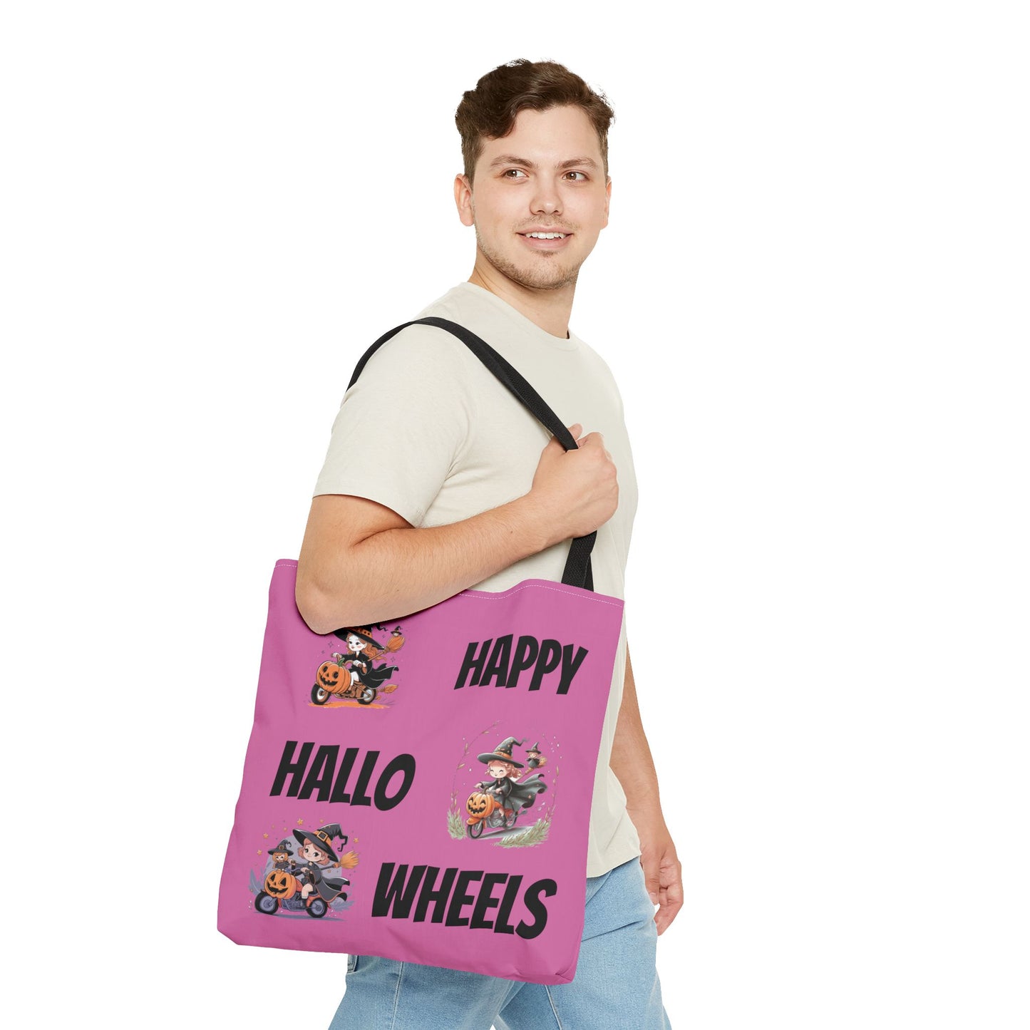 Happy Hallo Wheels Trick or Treat Tote: Spooky, Stylish, and Sustainable with Halloween Biker Girls Design – Perfect for Festive Fun and Daily Use!