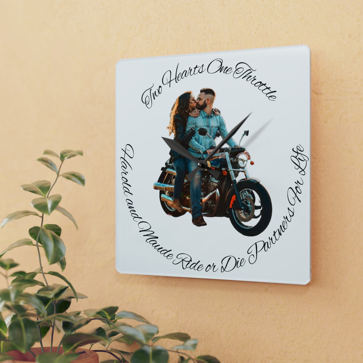 Personalized Acrylic Wall Clock Personalize With Names And Motorcycle Picture Two Hearts One Throttle Motorcycle Passion Biker Gift