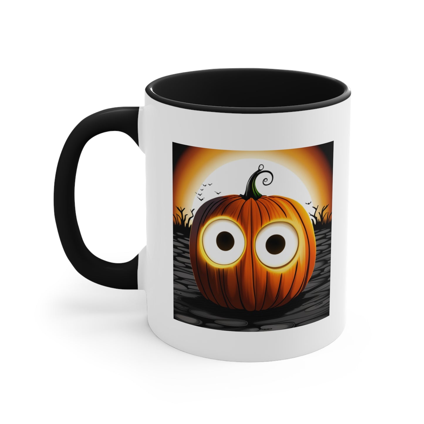 Halloween Coffee Mug - Pumpkin with Big Glowing Eyes. Spooky Cup, Coffee Lover, Gift Ideas, Halloween Decor