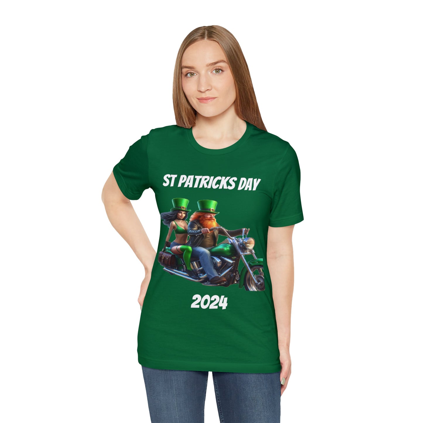 St Patrick's Day 2024 Biker Couple T- Shirt On a Harley With Irish Biker Toast On Back Party Shirt Bar Shirt Lucky Shirt Irish Luck Shirt