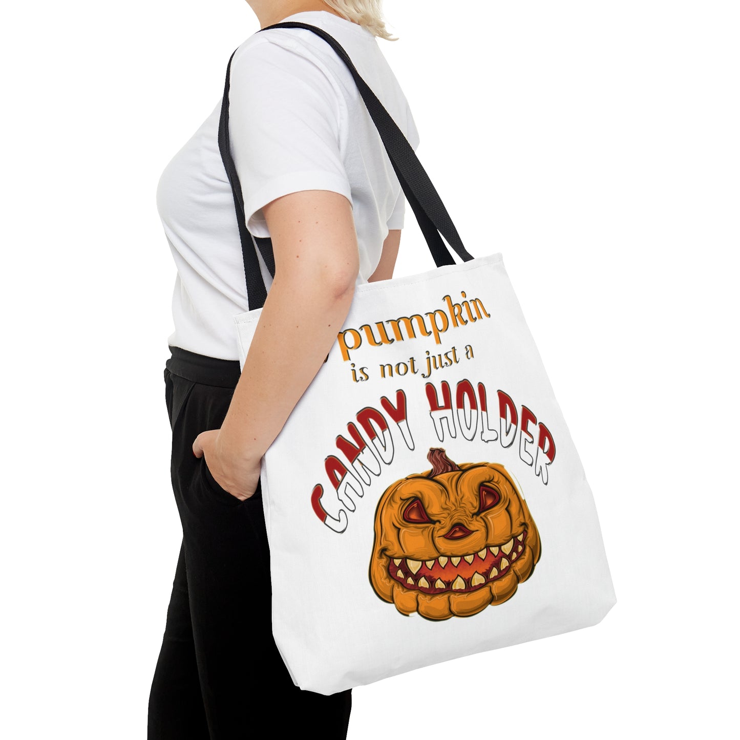 Halloween AOP Tote Bag - A pumpkin is not just a candy holder. Candy Bag for Halloween, Fall Season, Reusable Bag, Grocery Bag