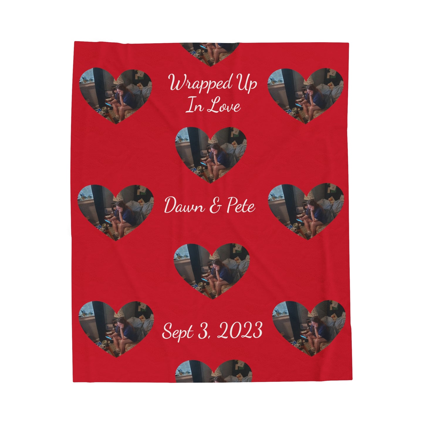 Personalized Fleece Valentines Velveteen Plush Blanket With Wrapped in Love and Heart-Shaped Personalized Picture of Your Choice.