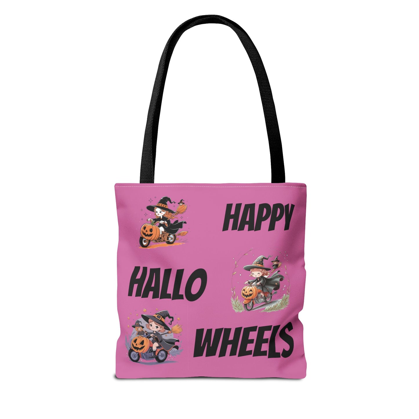 Happy Hallo Wheels Trick or Treat Tote: Spooky, Stylish, and Sustainable with Halloween Biker Girls Design – Perfect for Festive Fun and Daily Use!