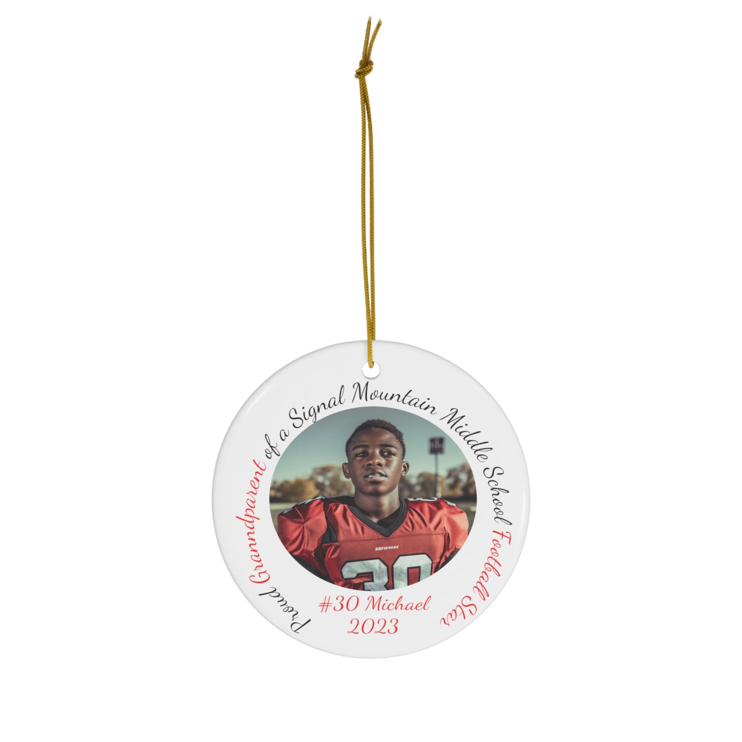 Personalized MIDDLE SCHOOL Sports Christmas Ornament - Personalized with School, Athlete Name and Number, Sport, Relationship, Year, and Picture