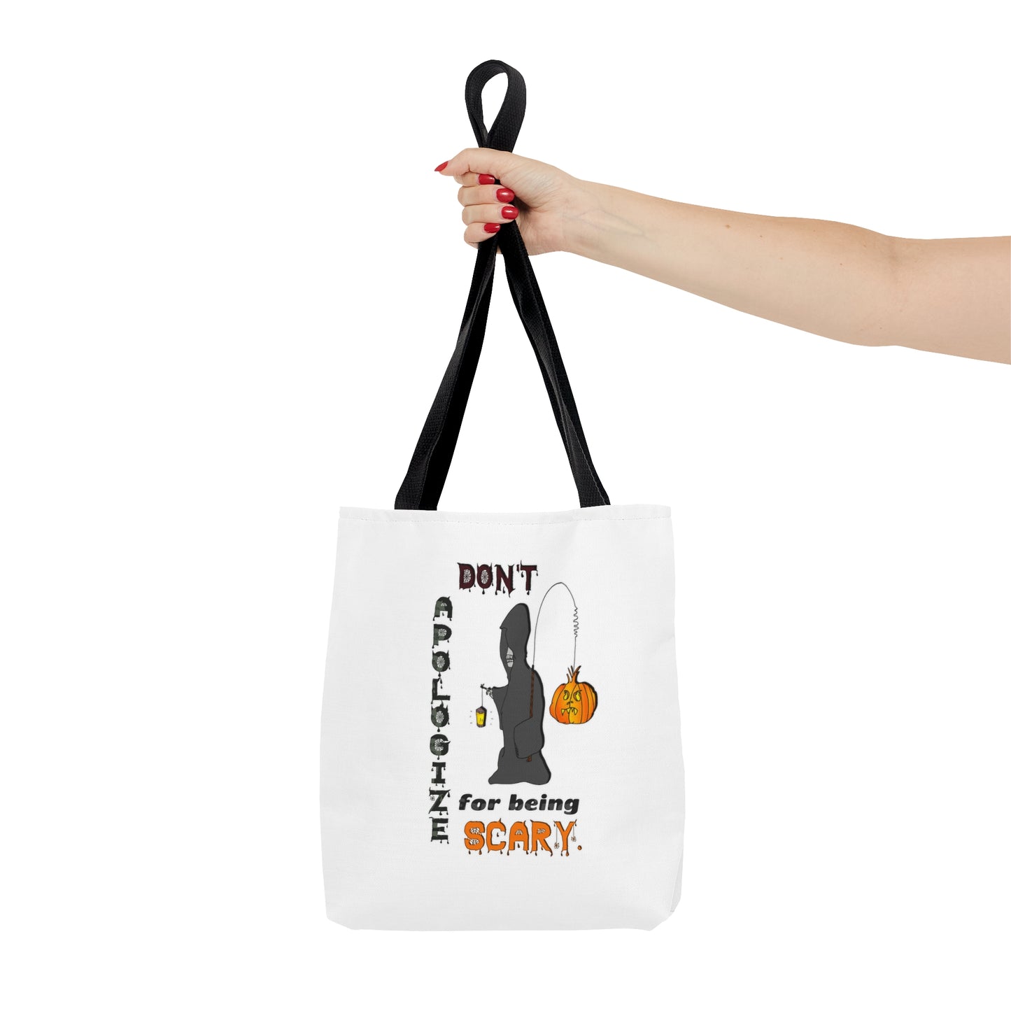 Halloween Large AOP Tote Bag - Don't Apologize For Being Scary. - Gift Bag - Trick or Treat - Candy Bag - Spirit Halloween