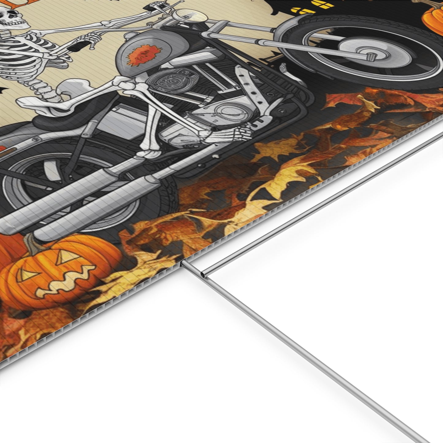 Wicked Wheelie-Ween Skeleton Biker Yard Sign - Spooky Halloween Decoration