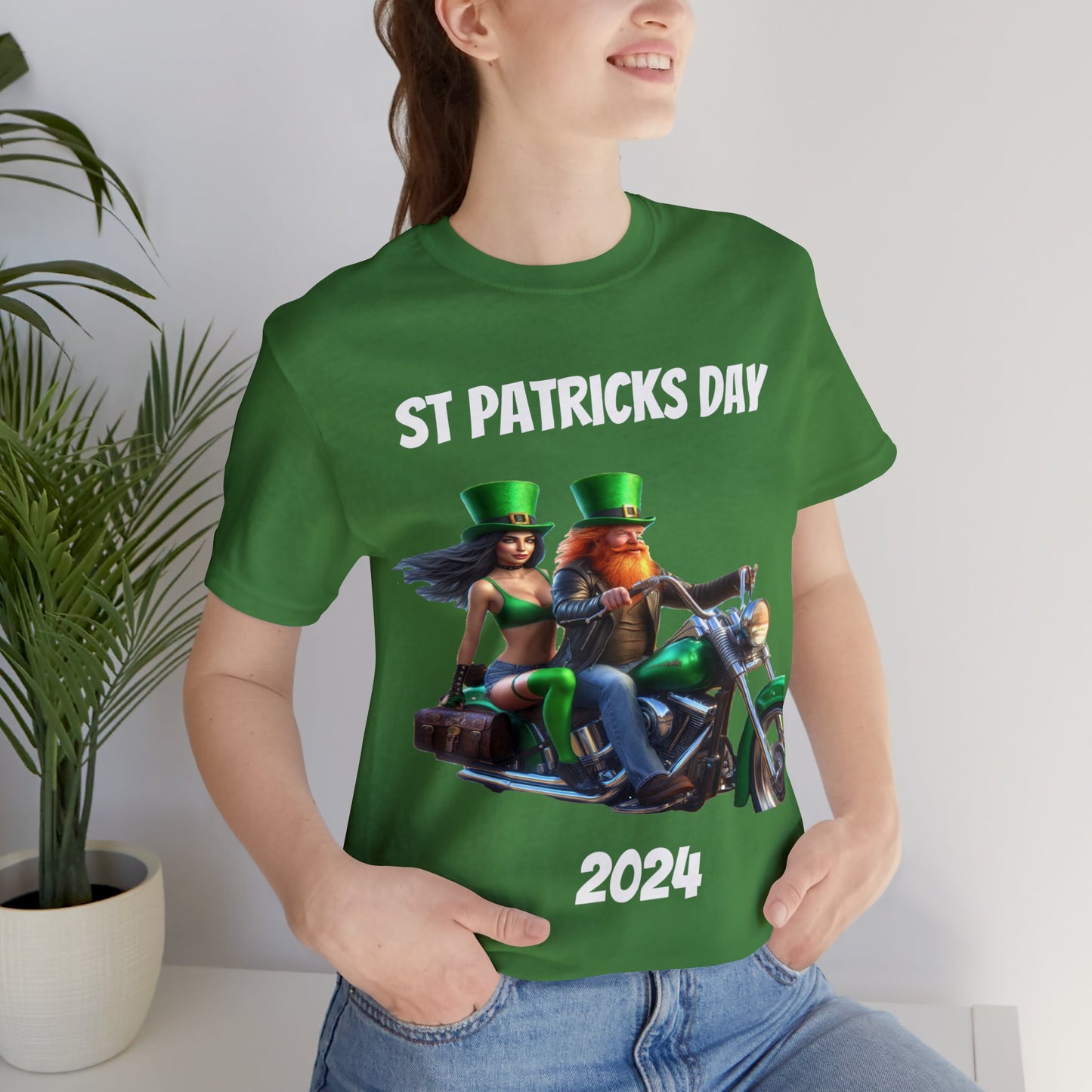 St Patrick's Day 2024 Biker Couple T- Shirt On a Harley With Irish Biker Toast On Back Party Shirt Bar Shirt Lucky Shirt Irish Luck Shirt