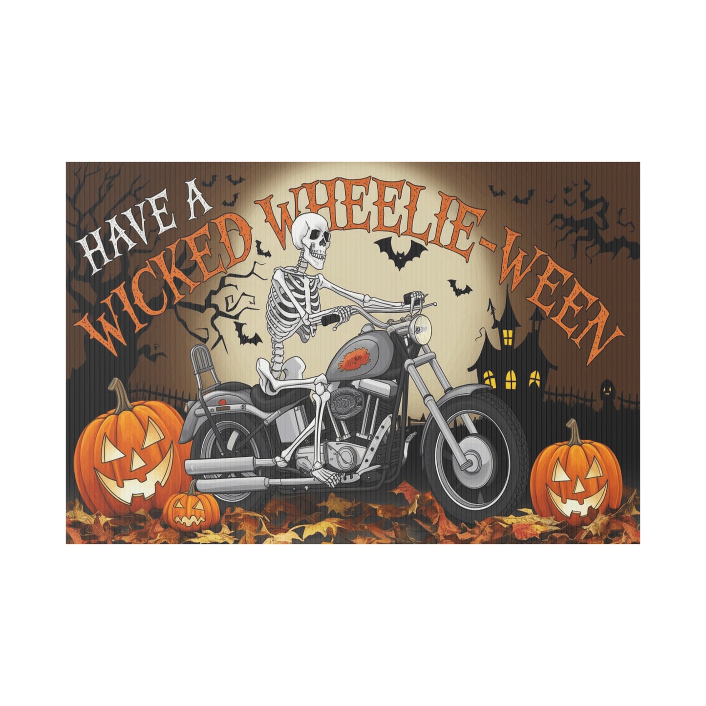 Wicked Wheelie-Ween Skeleton Biker Yard Sign - Spooky Halloween Decoration