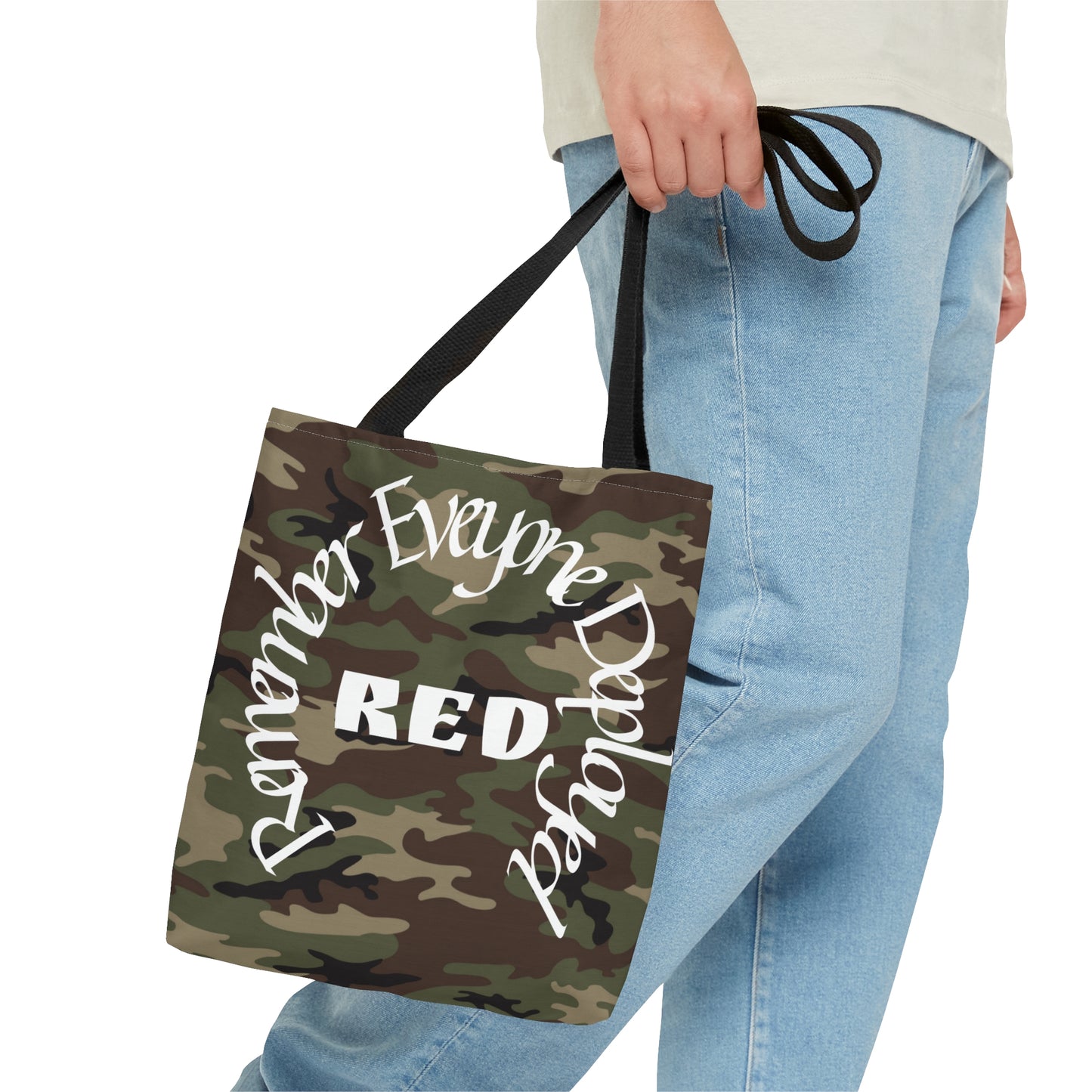 Remember Everyone Deployed Reusable Woodland Tote Bag US Army Deployment Navy Marines Coast Guard Eco Friendly