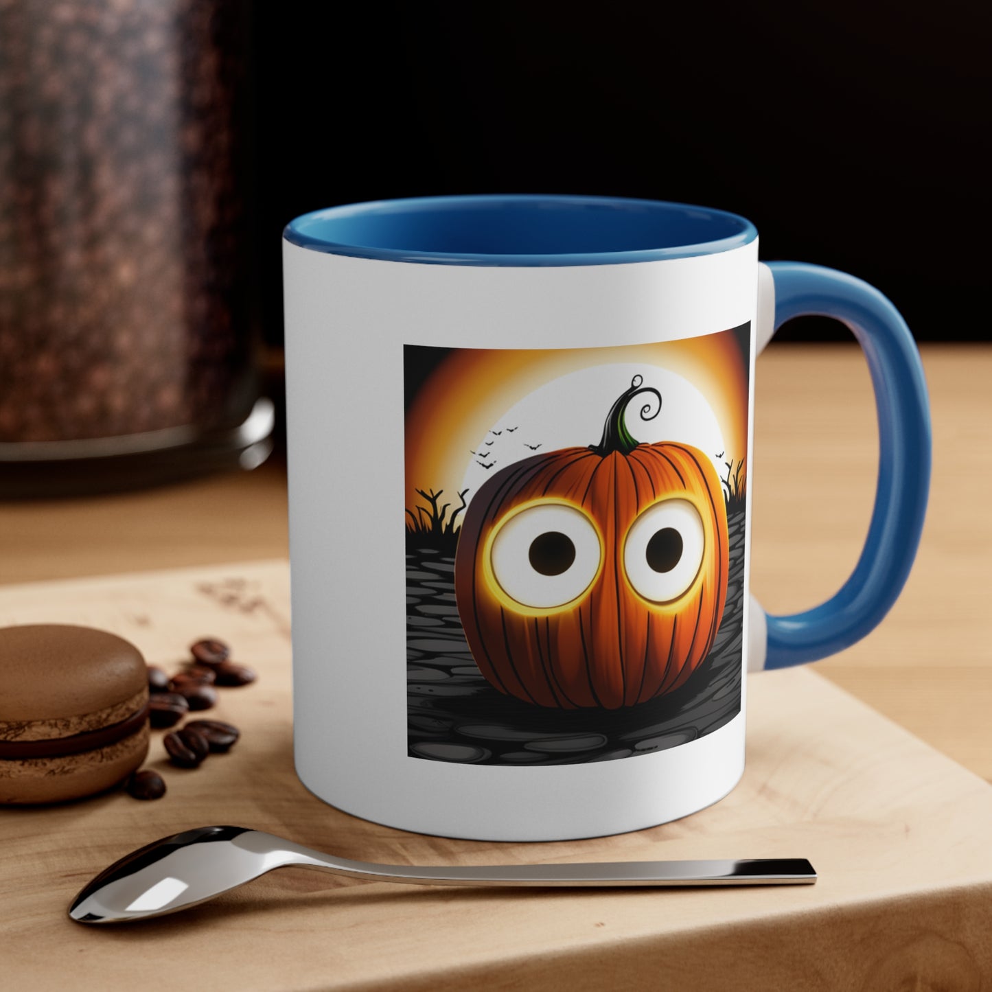 Halloween Coffee Mug - Pumpkin with Big Glowing Eyes. Spooky Cup, Coffee Lover, Gift Ideas, Halloween Decor