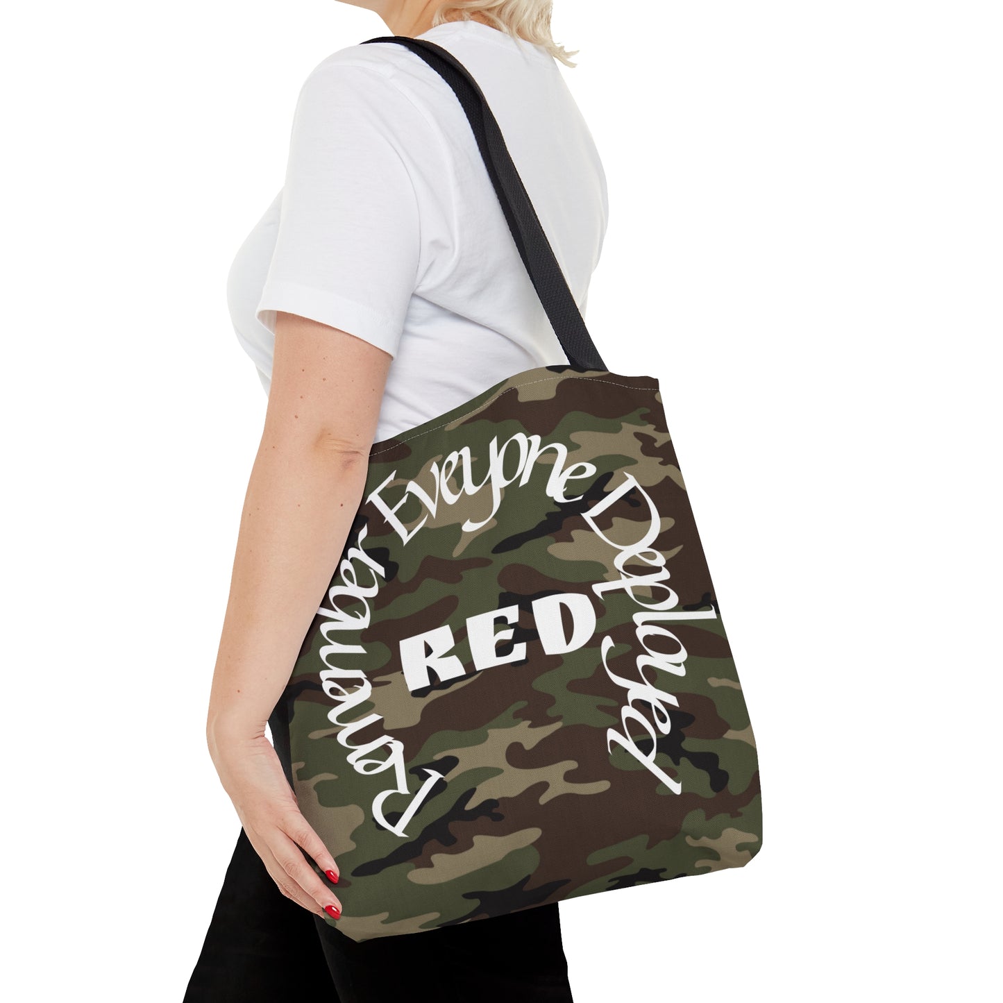 Remember Everyone Deployed Reusable Woodland Tote Bag US Army Deployment Navy Marines Coast Guard Eco Friendly