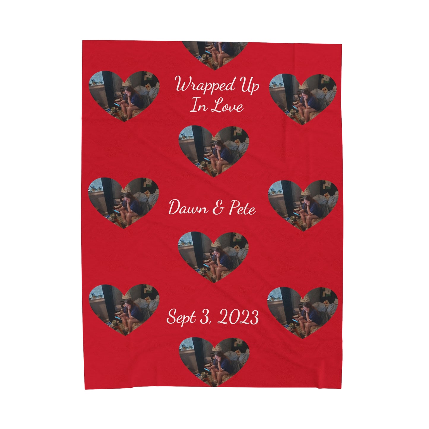 Personalized Fleece Valentines Velveteen Plush Blanket With Wrapped in Love and Heart-Shaped Personalized Picture of Your Choice.