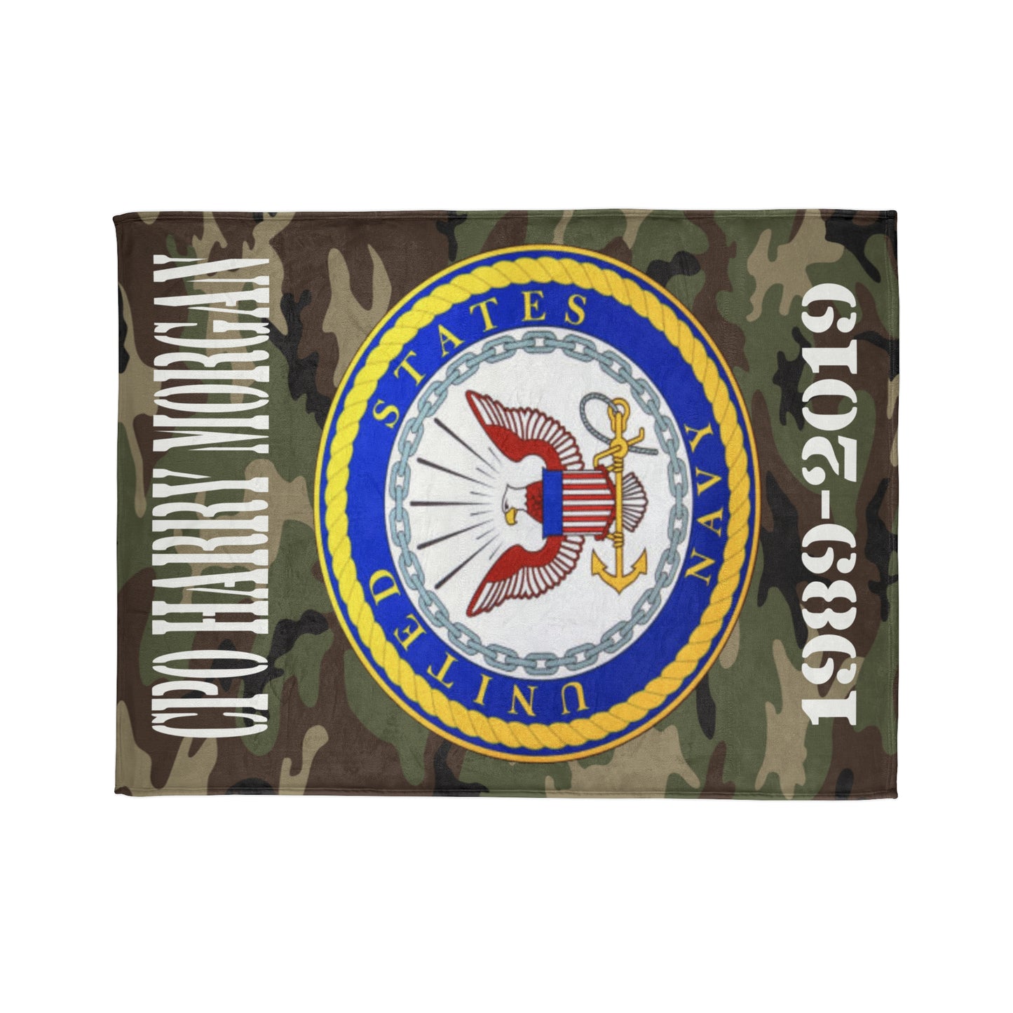 Personalized Navy Camo Comfort Tactical Woodland Bliss Fleece Blanket. Your Cozy Woobie Retreat With Name Rank and Dates of Service Veteran Gift.