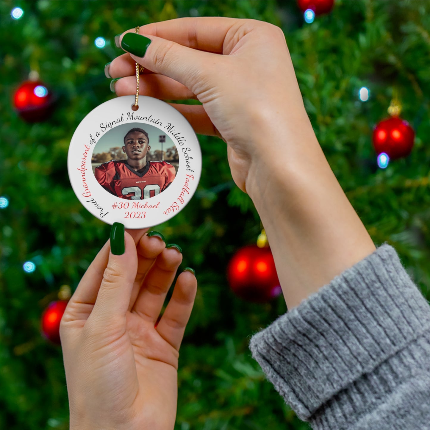 Personalized MIDDLE SCHOOL Sports Christmas Ornament - Personalized with School, Athlete Name and Number, Sport, Relationship, Year, and Picture