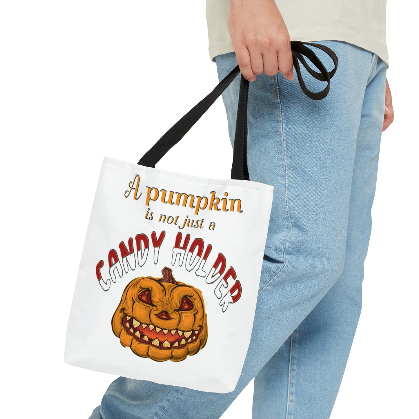 Halloween AOP Tote Bag - A pumpkin is not just a candy holder. Candy Bag for Halloween, Fall Season, Reusable Bag, Grocery Bag