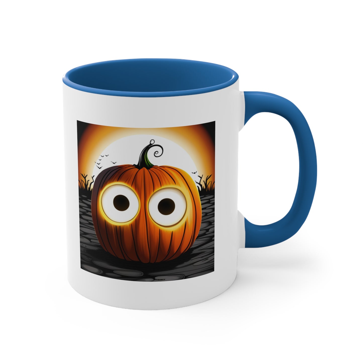 Halloween Coffee Mug - Pumpkin with Big Glowing Eyes. Spooky Cup, Coffee Lover, Gift Ideas, Halloween Decor