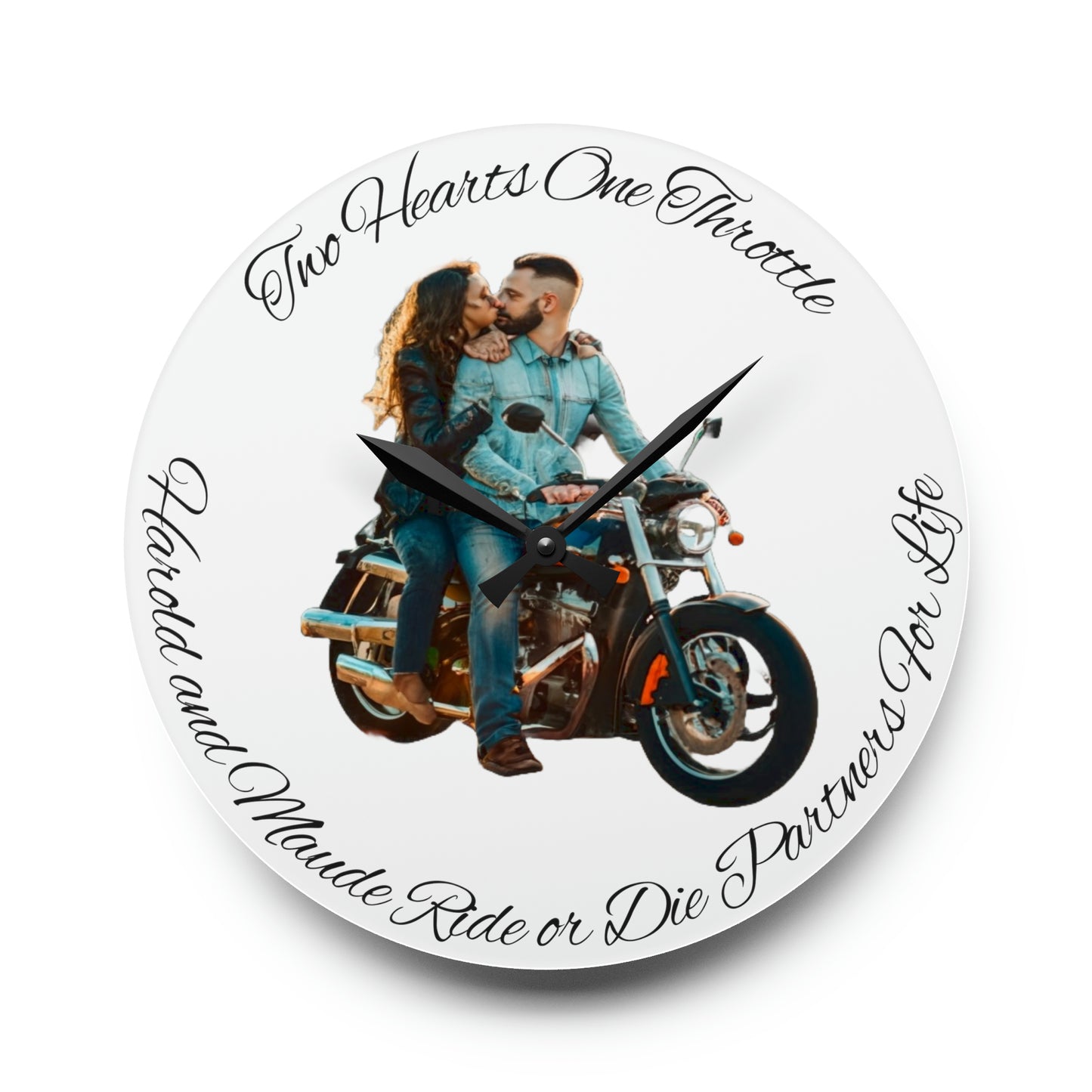 Personalized Acrylic Wall Clock Personalize With Names And Motorcycle Picture Two Hearts One Throttle Motorcycle Passion Biker Gift