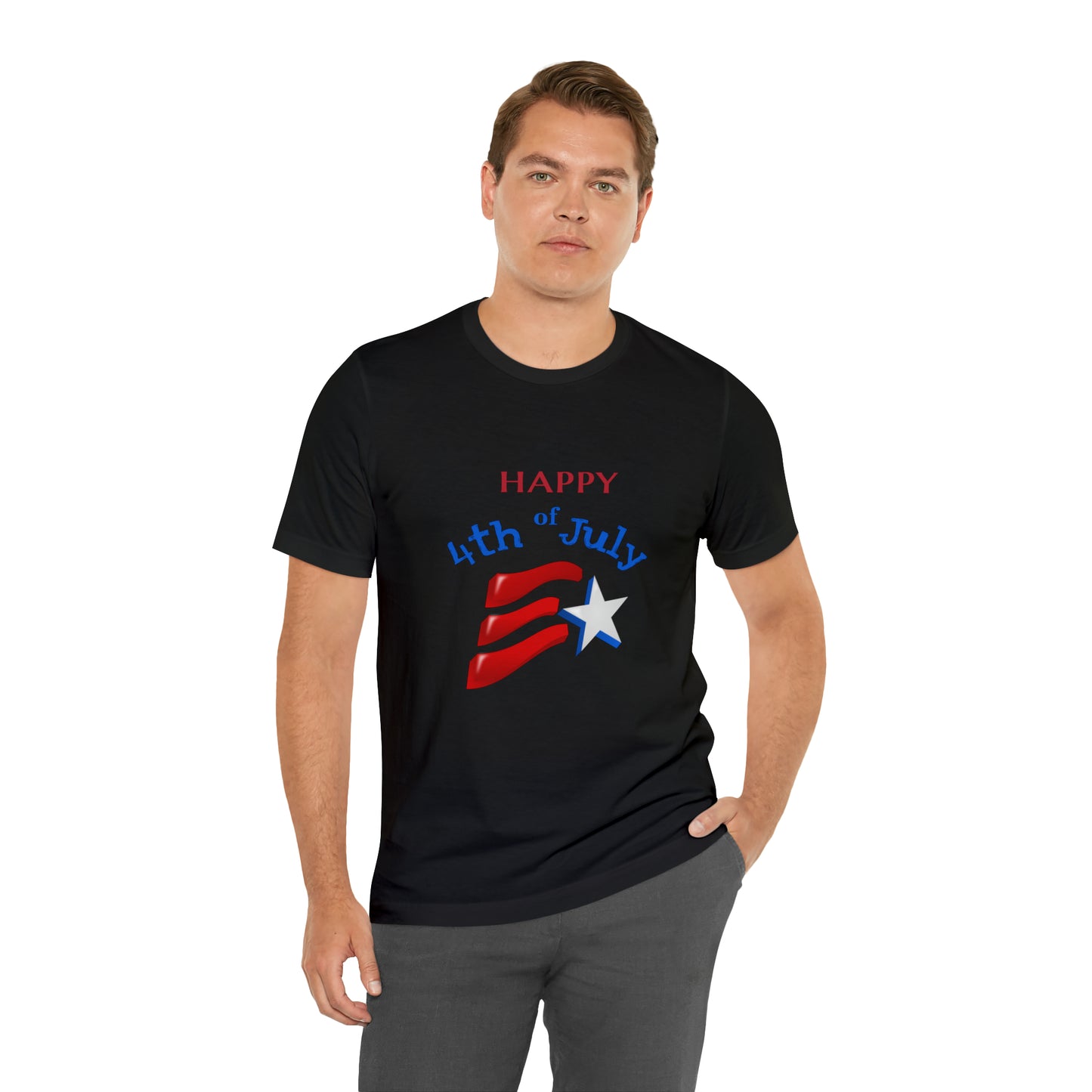 Fourth of July Short Sleeve T-Shirt - Happy 4th of July. Independence Day, Patriotic Fashion, Celebratory T-shirt, American Pride