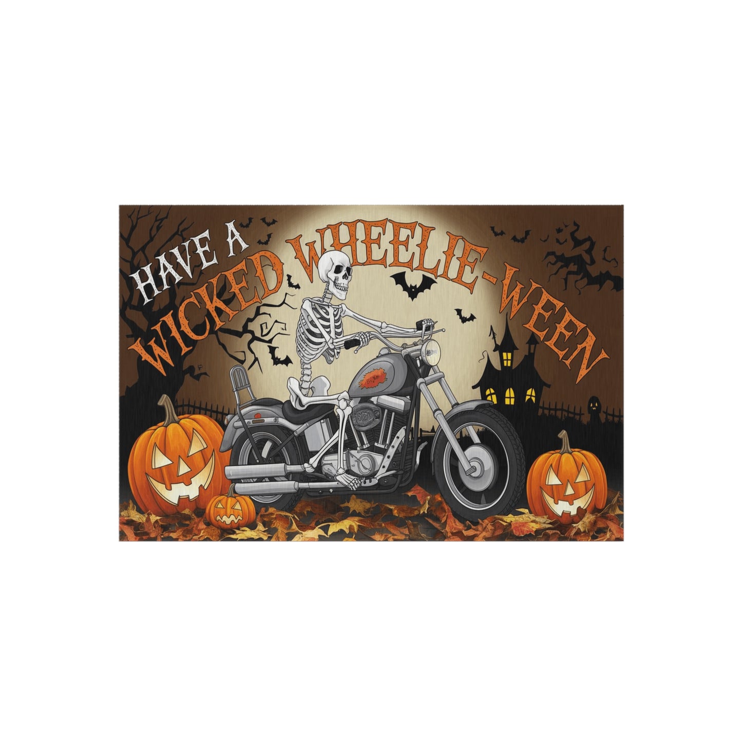 Wicked Wheelie-Ween Skeleton Biker" Outdoor Rug. Door Mat, or Larger Outdoor Venue