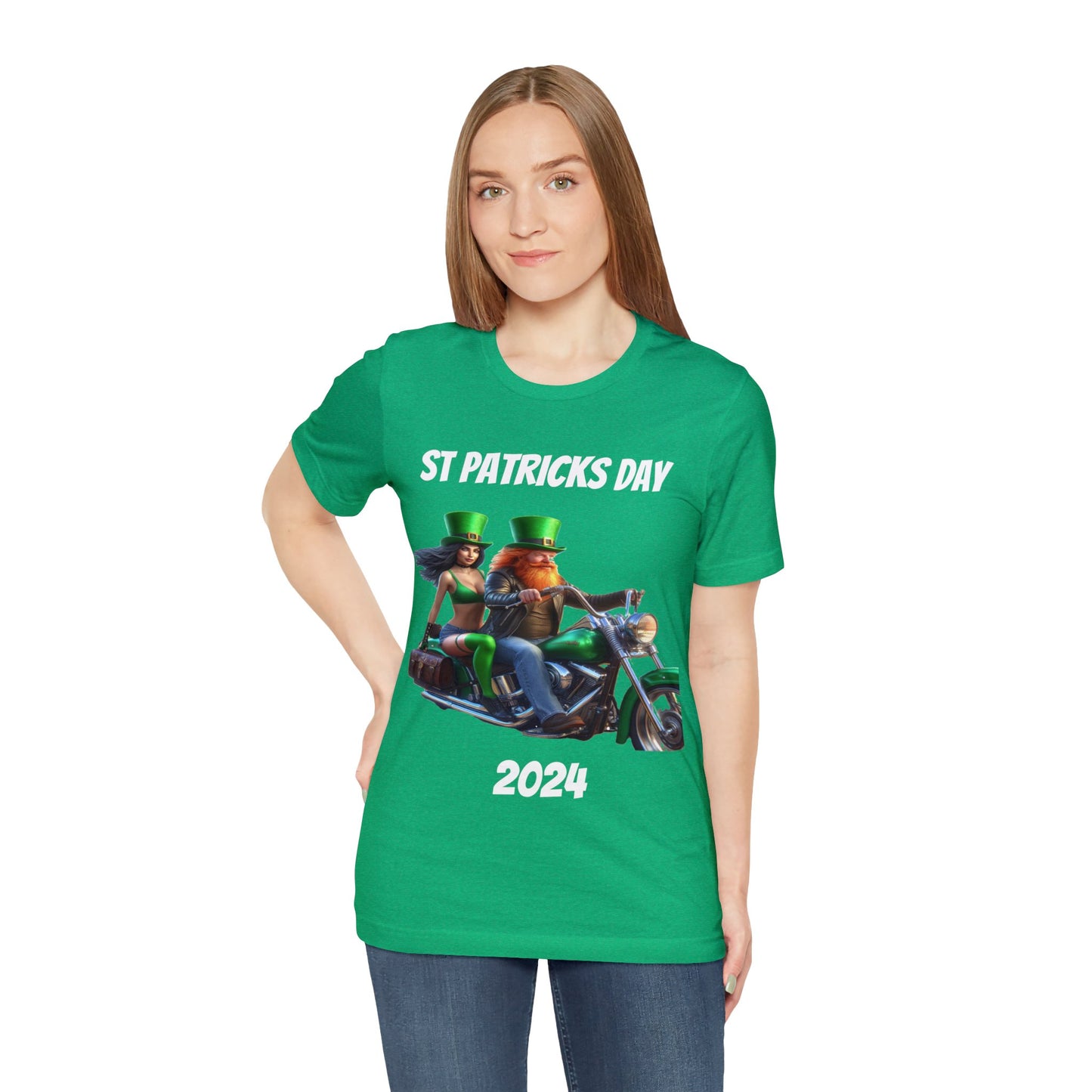 St Patrick's Day 2024 Biker Couple T- Shirt On a Harley With Irish Biker Toast On Back Party Shirt Bar Shirt Lucky Shirt Irish Luck Shirt