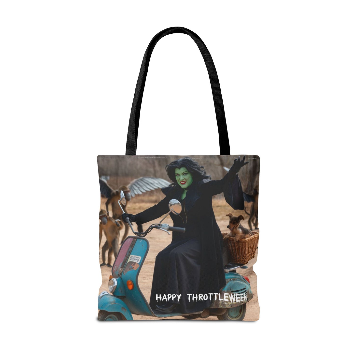 Spooky Halloween Tote/Treat Bag - Wicked Witch on Broken Scooter with Toto & Flying Monkeys | Perfect for Trick-or-Treating or Reusable Shopping!