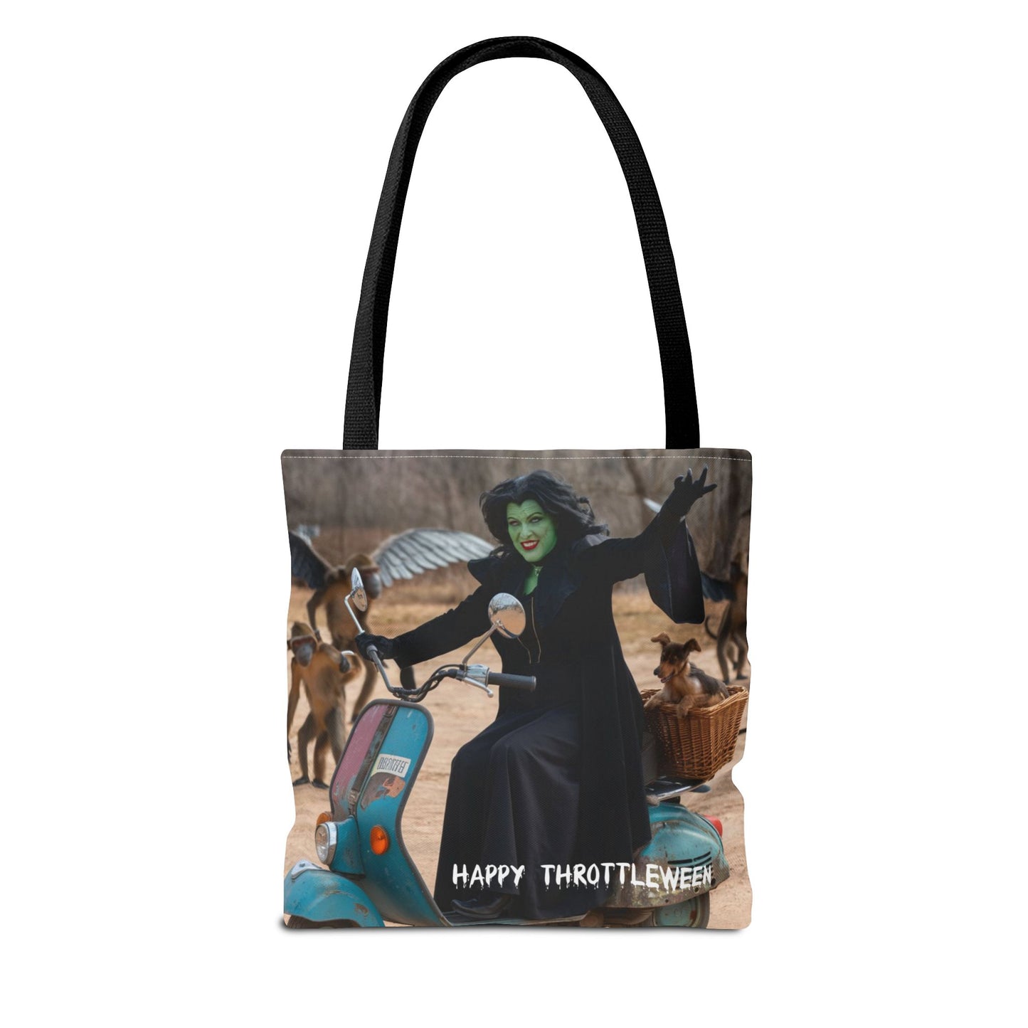 Spooky Halloween Tote/Treat Bag - Wicked Witch on Broken Scooter with Toto & Flying Monkeys | Perfect for Trick-or-Treating or Reusable Shopping!