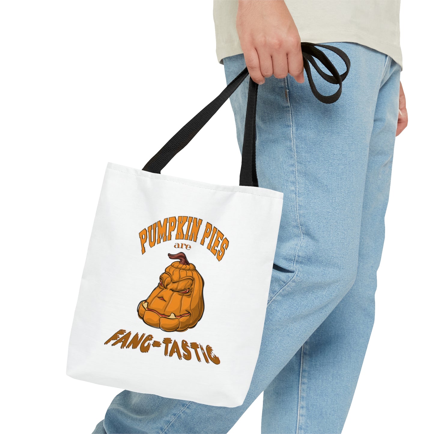 Halloween Large AOP Tote Bag - Pumpkin pies are fang-tastic. - Halloween Treat Pumpkin Bag - Pumpkin Tote Bag