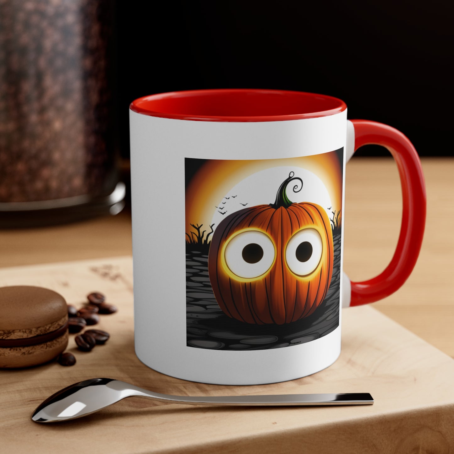 Halloween Coffee Mug - Pumpkin with Big Glowing Eyes. Spooky Cup, Coffee Lover, Gift Ideas, Halloween Decor